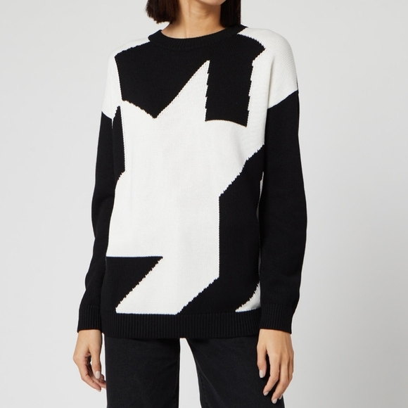 Hugo Boss Womens S Siginy Jumper Colorblock Knit Oversized Sweater Black/White - Picture 1 of 12